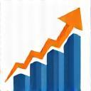 Icono de resultados, gráfico ascendente con barra y flecha en color corporativo